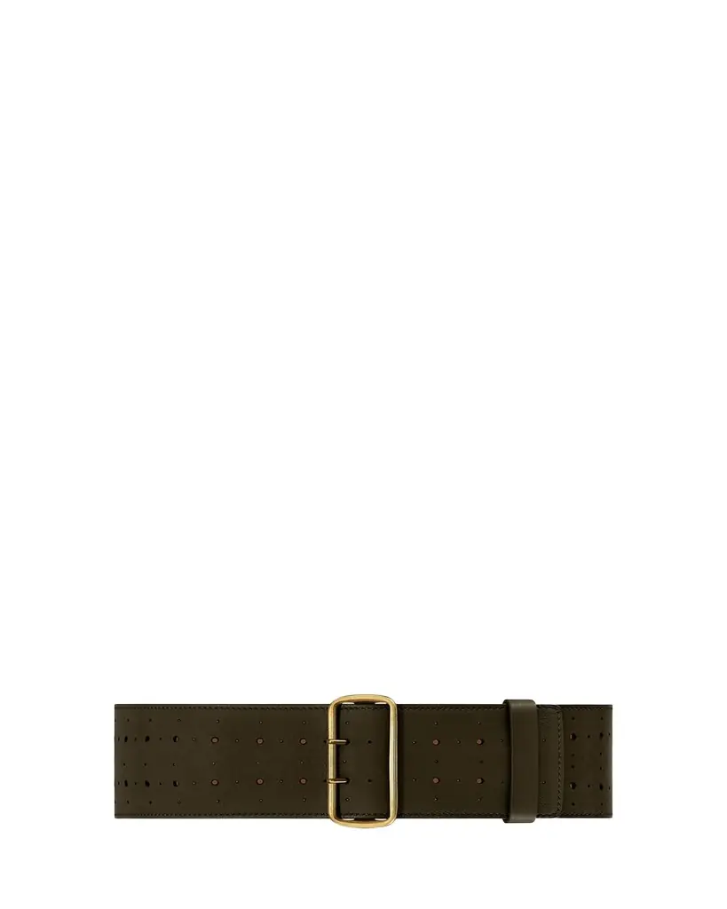 Vaincourt Paris La Celeste Perforated Wide Leather Belt