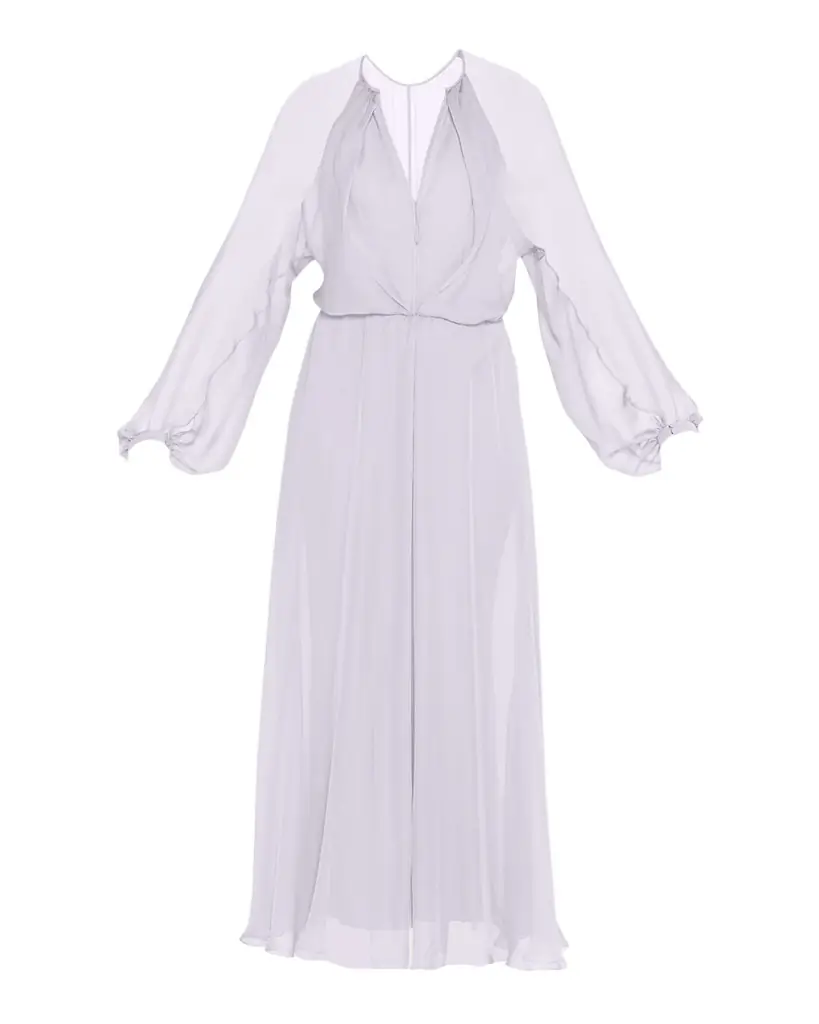 Giorgio Armani Zip-Front Long-Sleeve Silk Chiffon Layered Gown