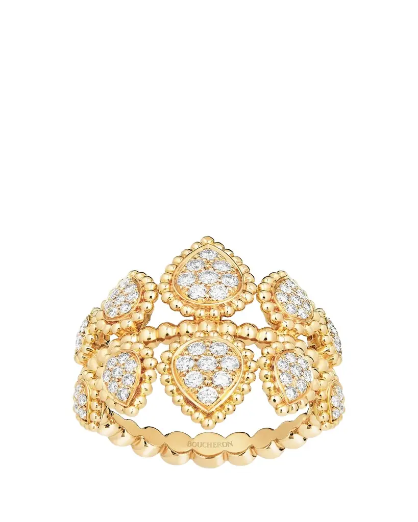 Boucheron 18K Yellow Gold Serpent Boheme Motif Ring with Diamonds