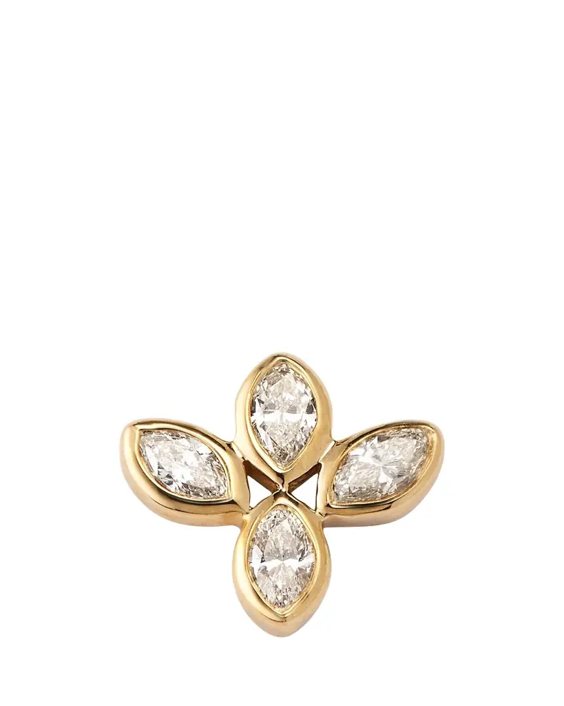 Sydney Evan 14K Yellow Gold Marquise Diamond Flower Stud Earring, Single