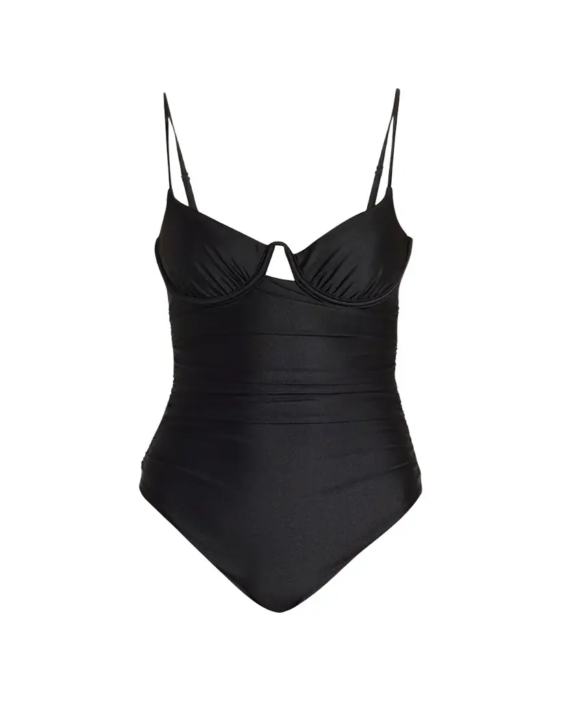 SIMKHAI Laine Draped Satin Underwire One-Piece Swimsuit