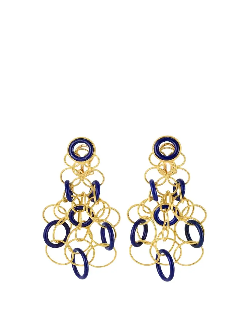 Buccellati Hawaii Color 18K Yellow Gold Lapis Lazuli Earrings, 7cm