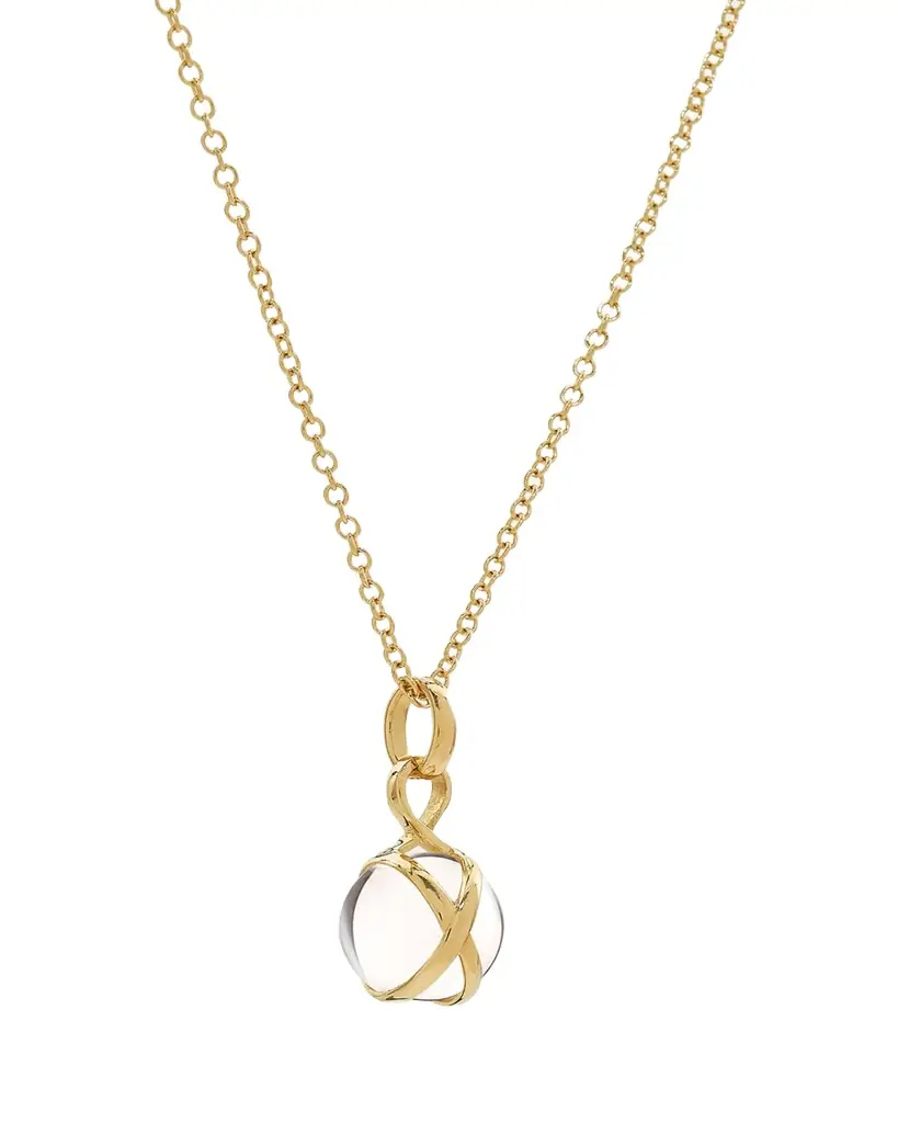 L. Klein Prisma 18k Gold & Crystal Quartz Small Pendant Brilliant Chain Necklace
