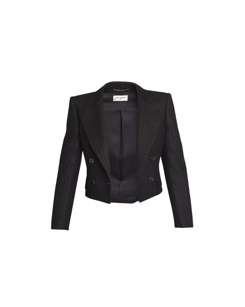 Saint Laurent Spencer Pinstripe Cropped Wool Jacket