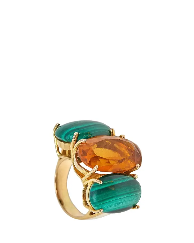 Grazia And Marica Vozza 18k Yellow Gold Citrine Quartz Malachite Trilogy Ring