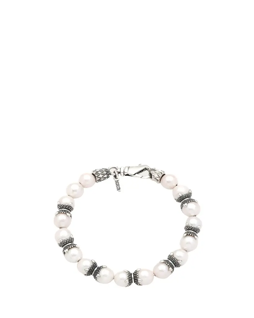 Jan Leslie Men's Sterling Silver and Pearl Beaded Bracelet