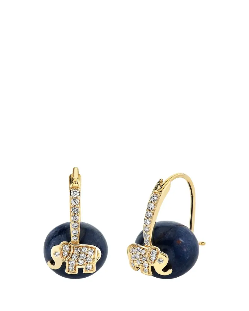 Sydney Evan 14K Yellow Gold Diamond and Elephant Bead Earrings - Women's Jewelry And Watches