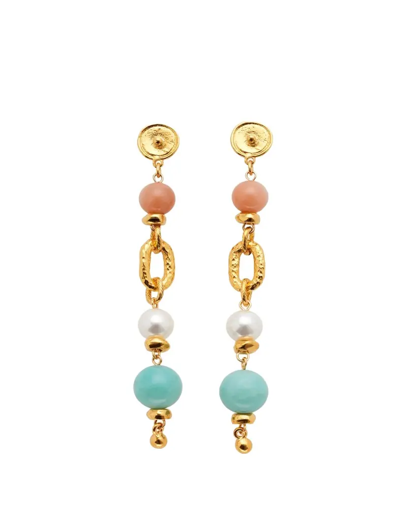 Ben-Amun Pearly, Rose Quartz and Amazonite Earrings