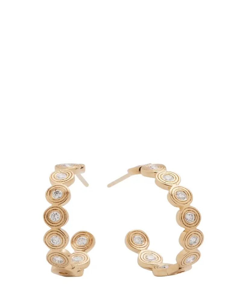 Sydney Evan 14k Gold Fluted Diamond Earrings