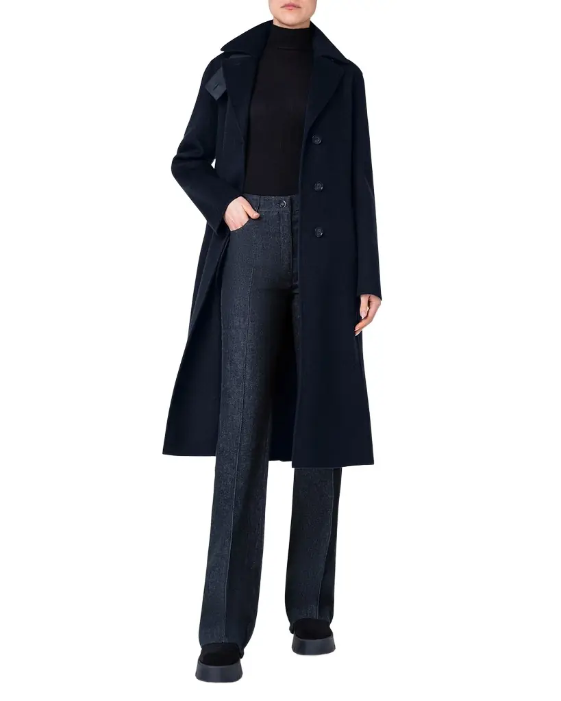 Akris Leather Collar Cashmere Coat - Women's Clothing