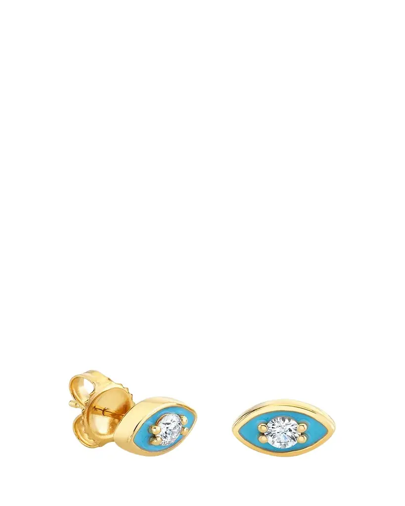 Sydney Evan 14K Yellow Gold Large Enamel Marquise Evil Eye Stud Single Earring