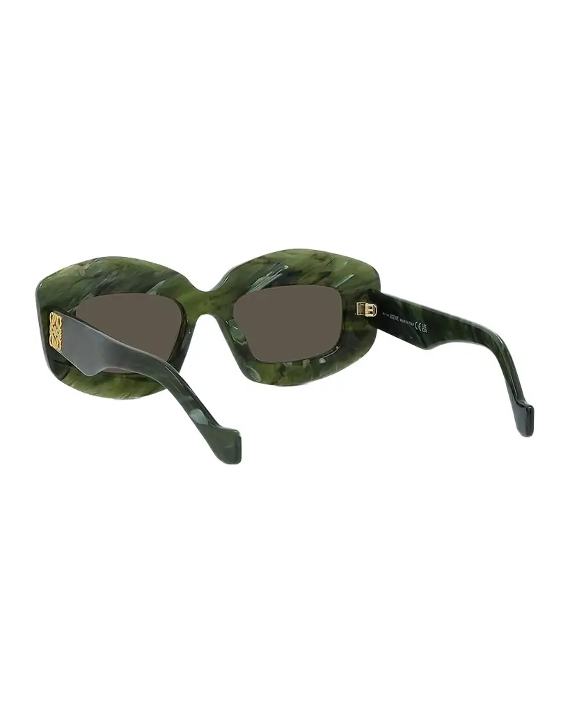 Loewe Emerald Green Acetate Rectangle Sunglasses With Golden Accents