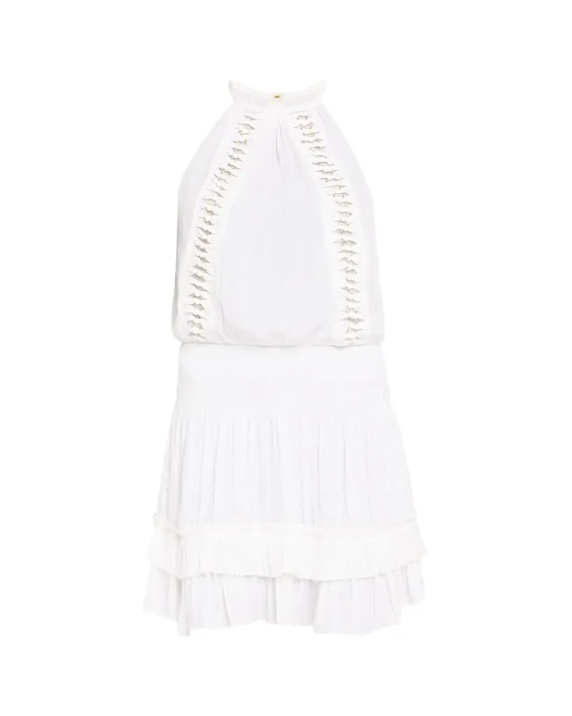 Ramy Brook Delfina Embellished Smocked Halter Mini Dress
