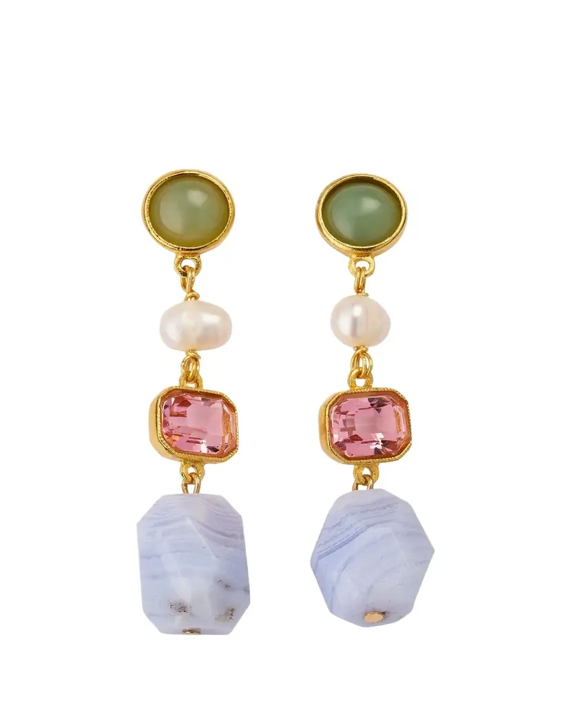 Ben-Amun 24k Electroplated Gold Mixed-Stone Drop Earrings