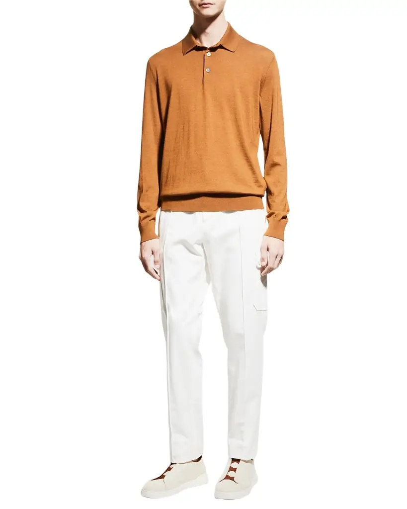 ZEGNA Men's Cashmere-Silk Polo Sweater