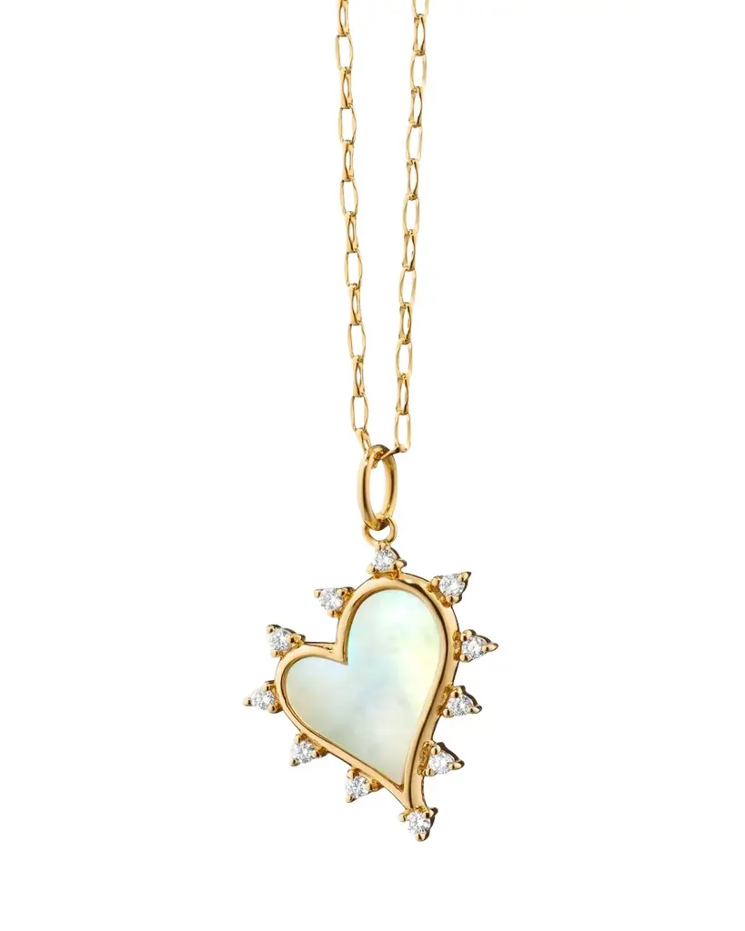 Monica Rich Kosann Mother of Pearl Heart Necklace with Diamonds