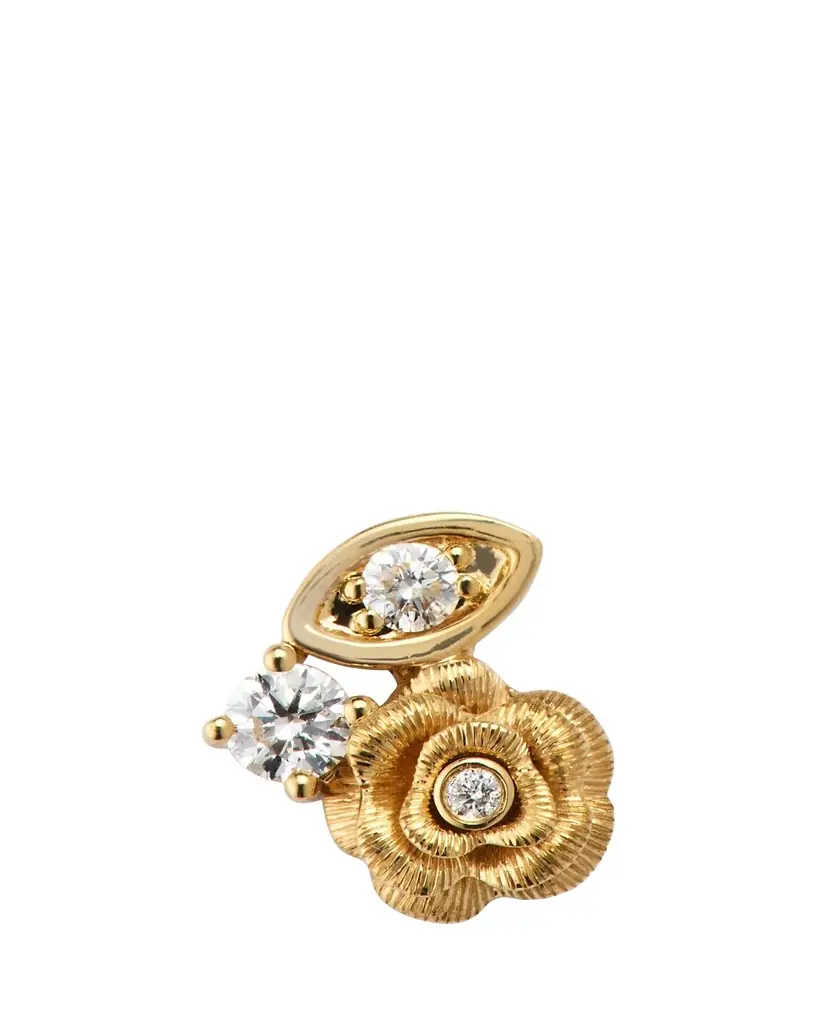 Sydney Evan 14K Gold and Diamond Marquise Eye Rose Single Stud Earring, Right