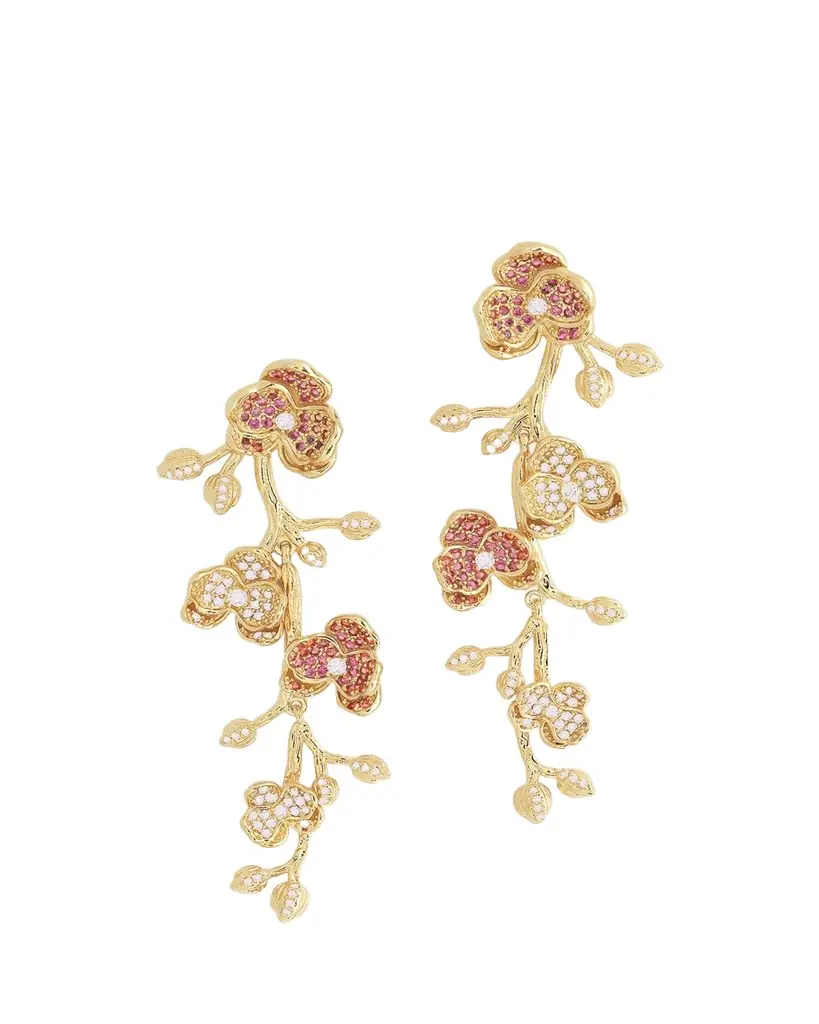 Anabel Aram Jewelry Cubic Zirconia Orchid Dangle Earrings