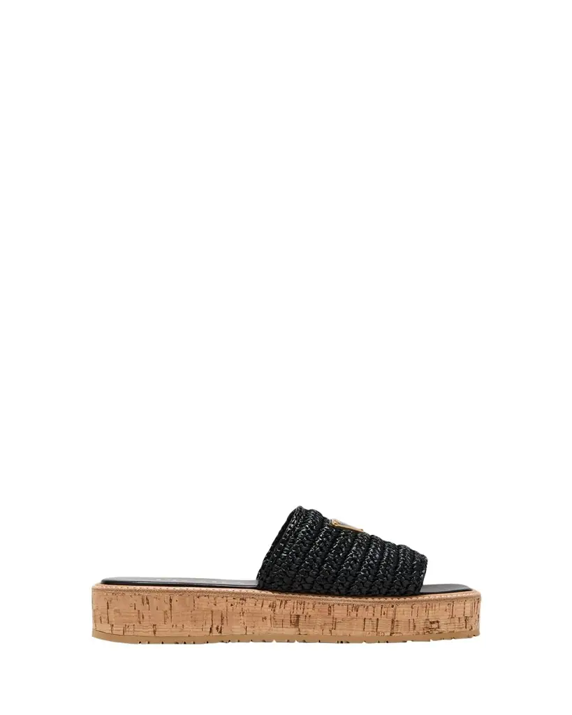 Prada Raffia Cork Flatform Slide Sandals