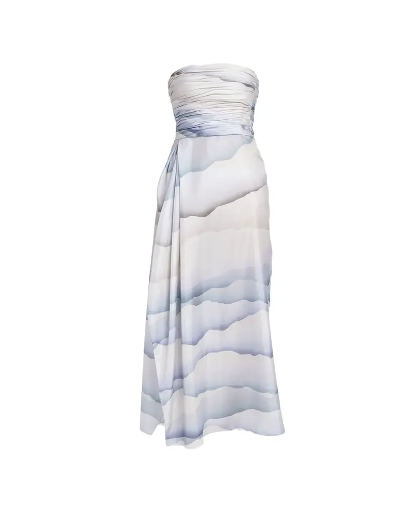 Giorgio Armani Printed Strapless Ruched Silk Dress