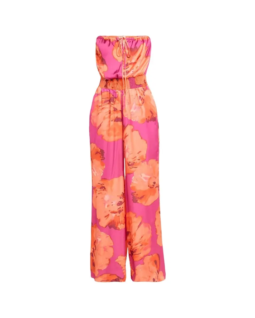 Ramy Brook Mindy Watercolor Bloom Strapless Wide-Leg Jumpsuit