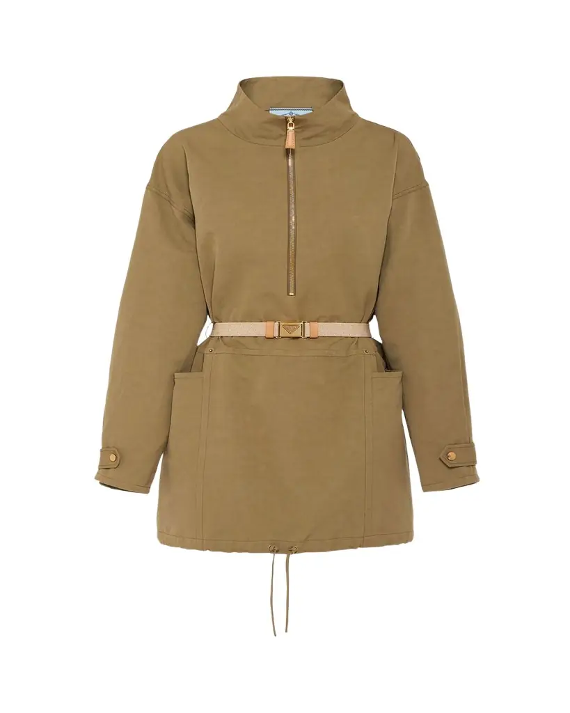 Prada Drawstring Belted Panama Cotton Mini Dress