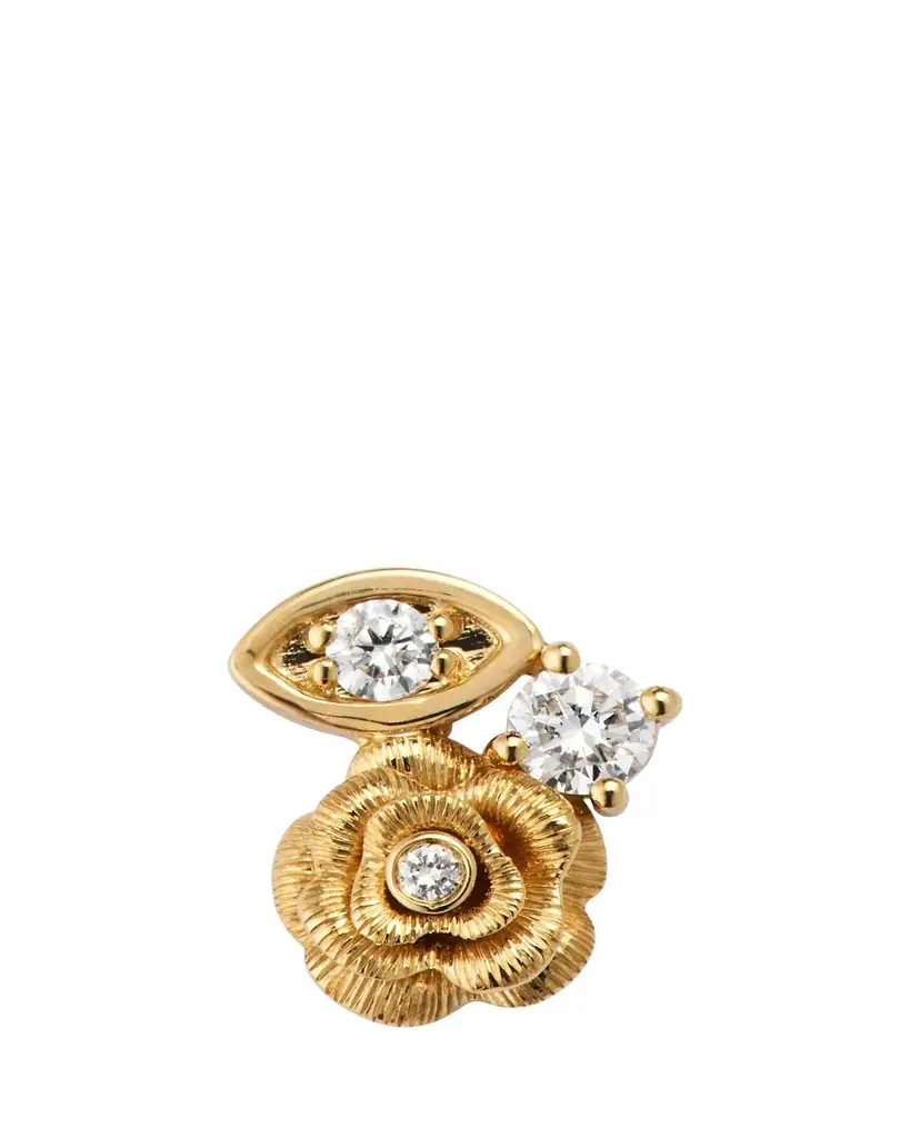 Sydney Evan 14K Gold and Diamond Large Marquise Eye Rose Stud Earring, Left