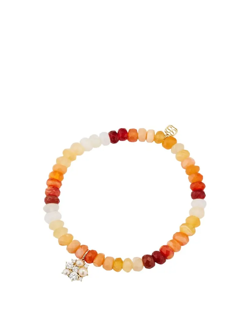 Sydney Evan 14K Gold Charm and Fire Opal Bead Bracelet