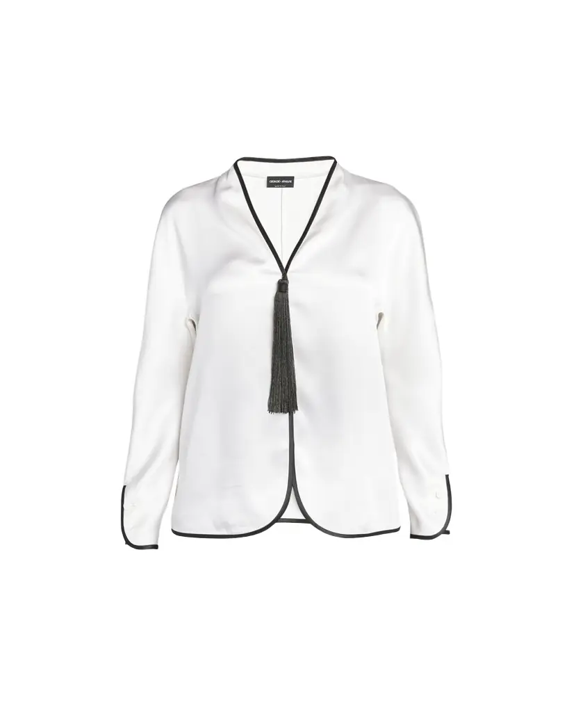 Giorgio Armani Tassel Silk Blouse with Contrast Tipping