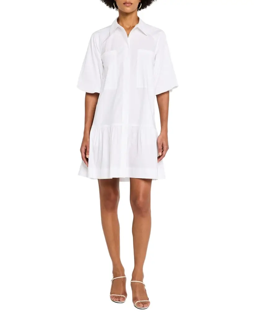 SIMKHAI Crissy Puff-Sleeve Cotton Poplin Mini Shirtdress