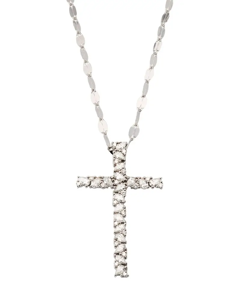 Lana 14K White Gold Multi Fancies Diamond Cross Pendant Necklace
