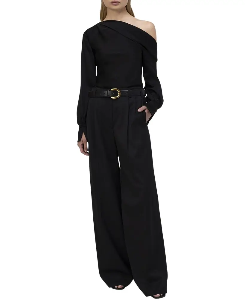 SIMKHAI Alice Draped Satin One-Shoulder Top