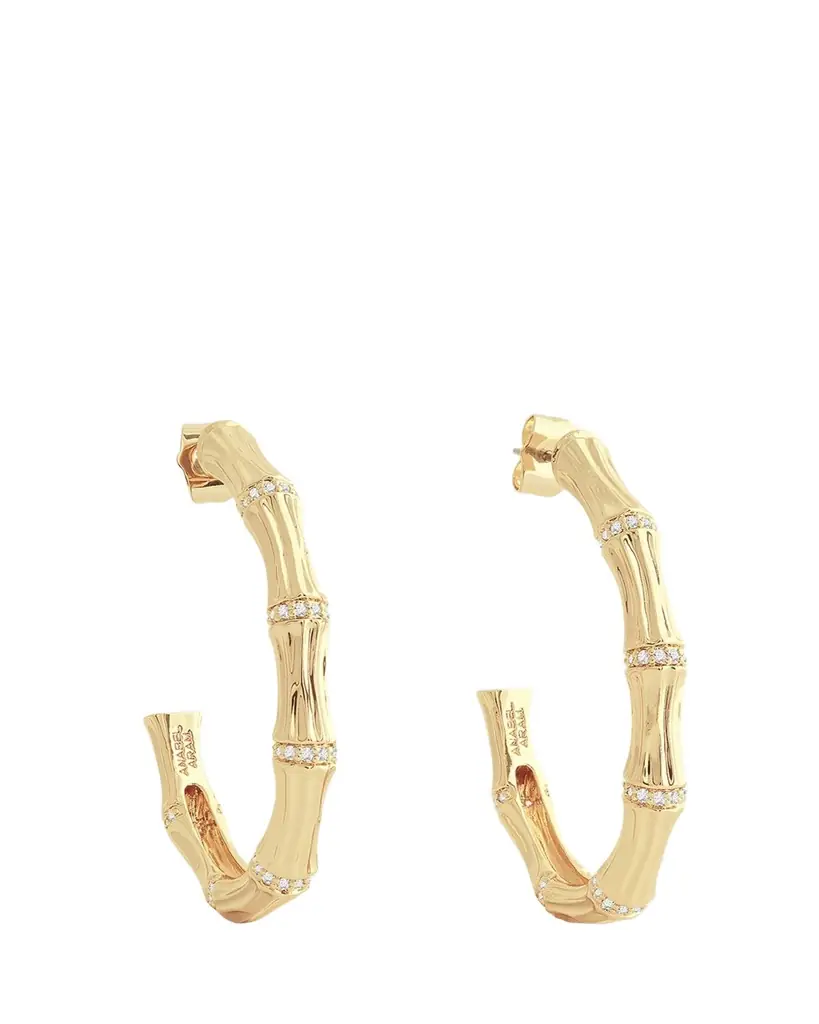 Anabel Aram Jewelry Cubic Zirconia Bamboo Hoop Earrings
