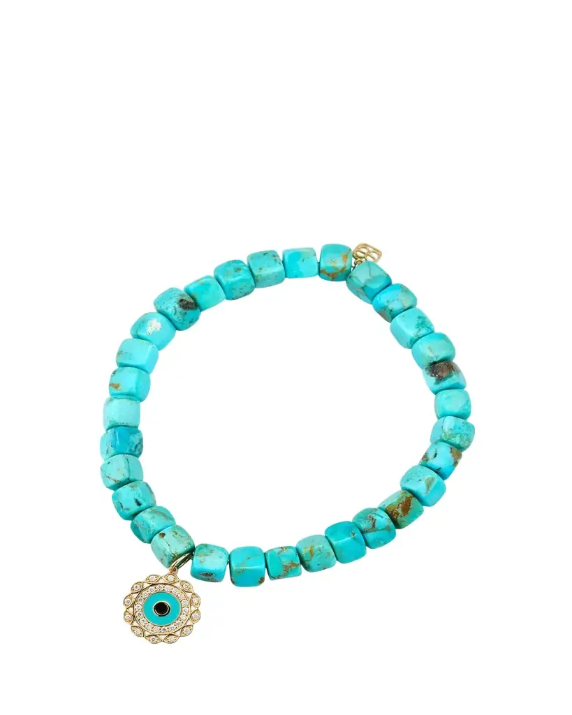 Sydney Evan 14K Gold and Diamond Marquise Eye Turquoise Bracelet