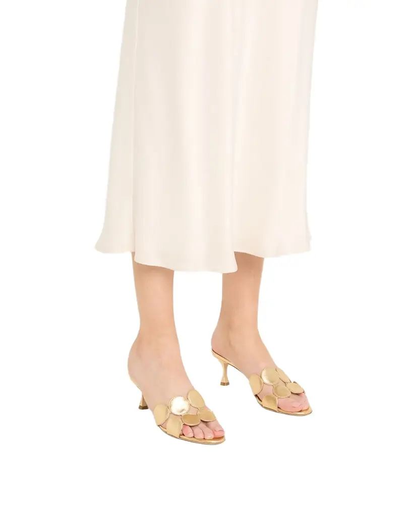 Manolo Blahnik Haribalmu Metallic Stiletto Slide Sandals