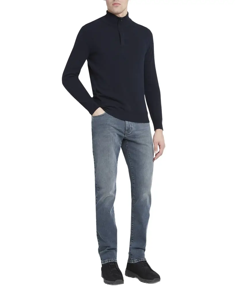 ZEGNA Men's Oasi Cashmere Zip Mock Neck Sweater