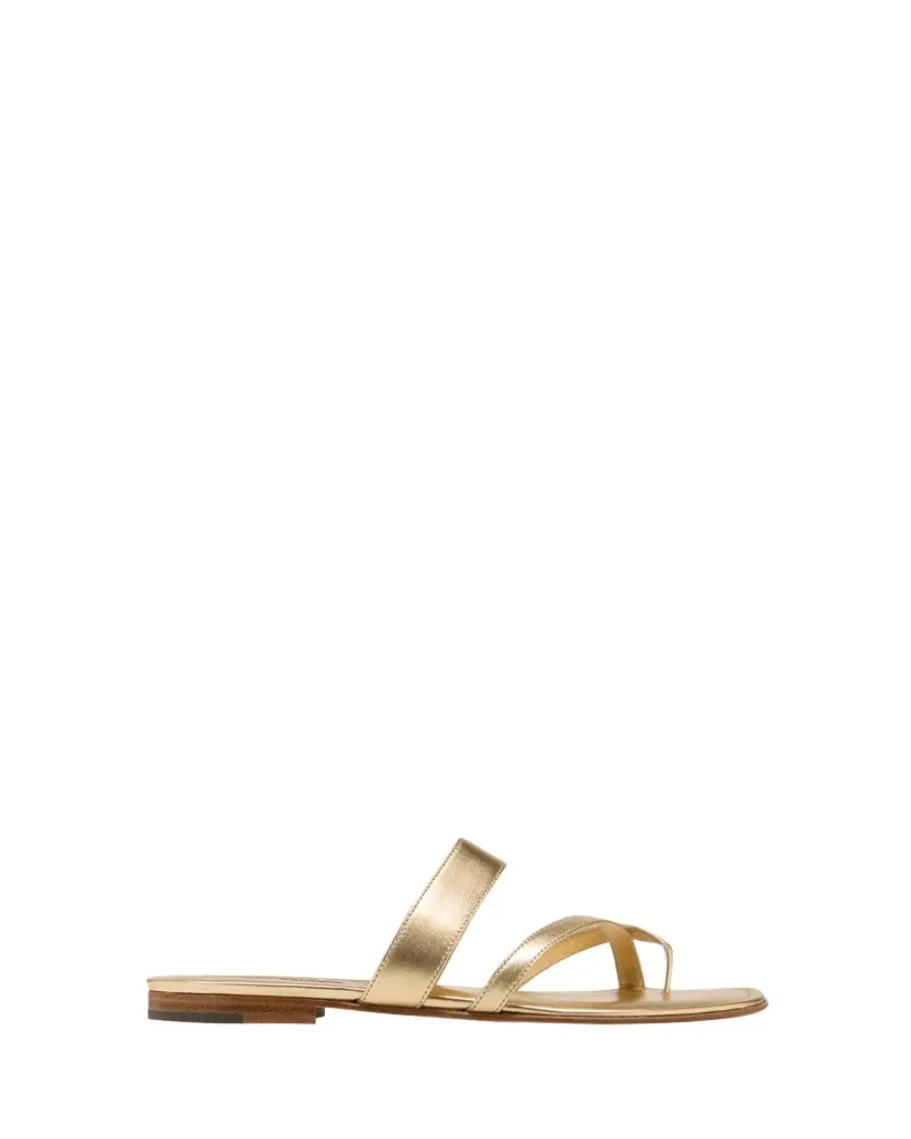 Manolo Blahnik Susa Metallic Crisscross Flat Sandals