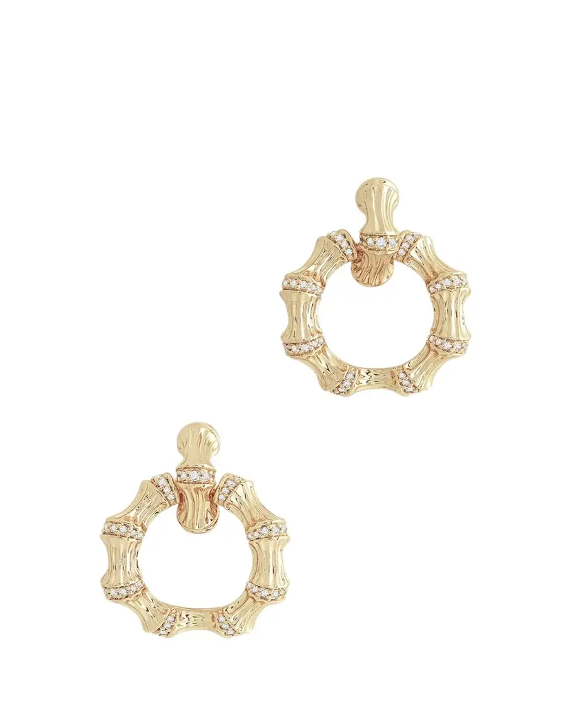 Anabel Aram Jewelry Cubic Zirconia Bamboo Double Hoop Earrings