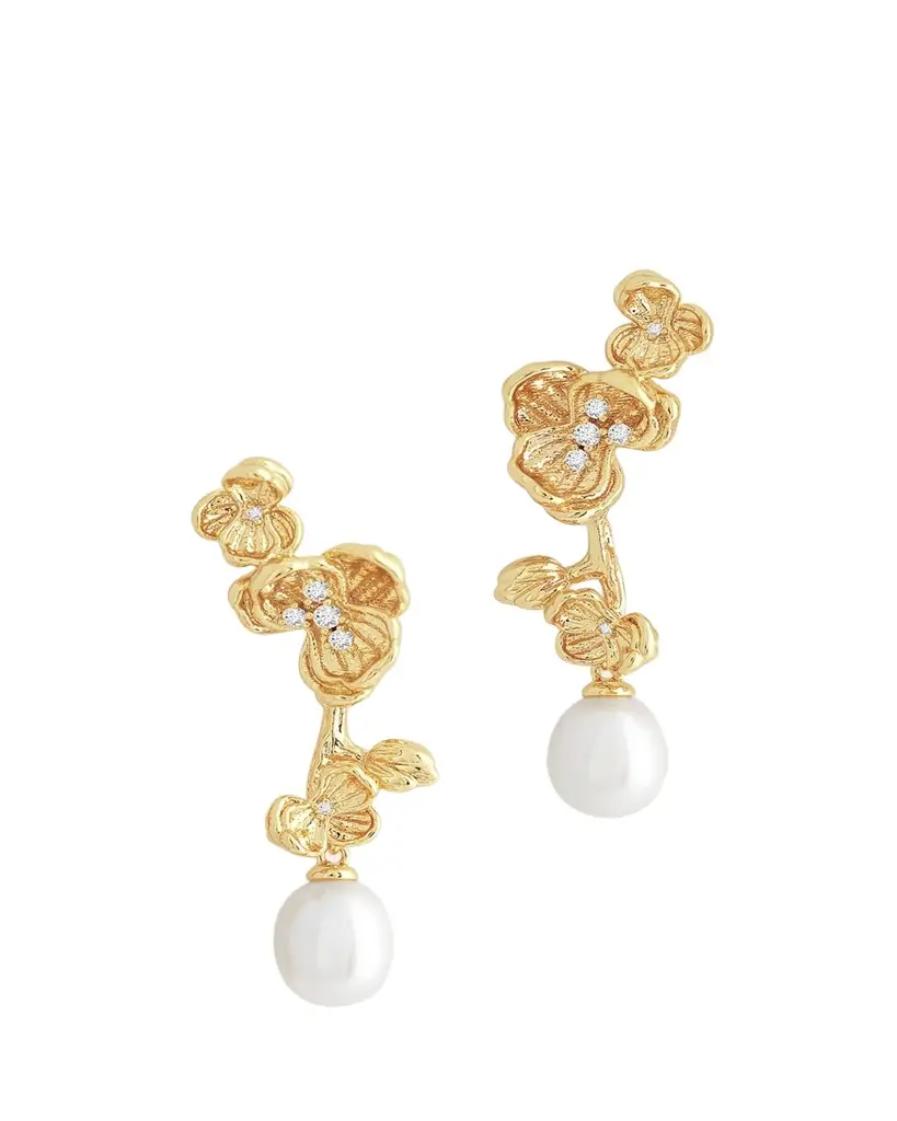 Anabel Aram Jewelry Cubic Zirconia Orchid Pearl Drop Earrings