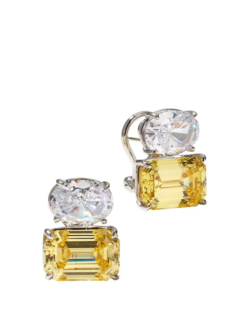 Fantasia by DeSerio 26.0 TCW White Oval & Canary Emerald-Cut Stud Earrings
