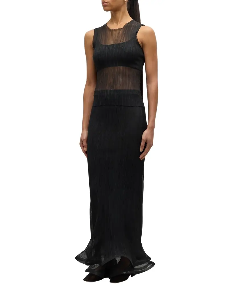 SIMKHAI Kelso Ruffled Plisse Maxi Skirt
