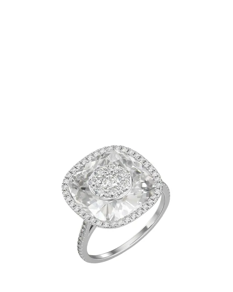 Bhansali 18K White Gold 13mm Cushion-Cut Ring with Diamonds, Size