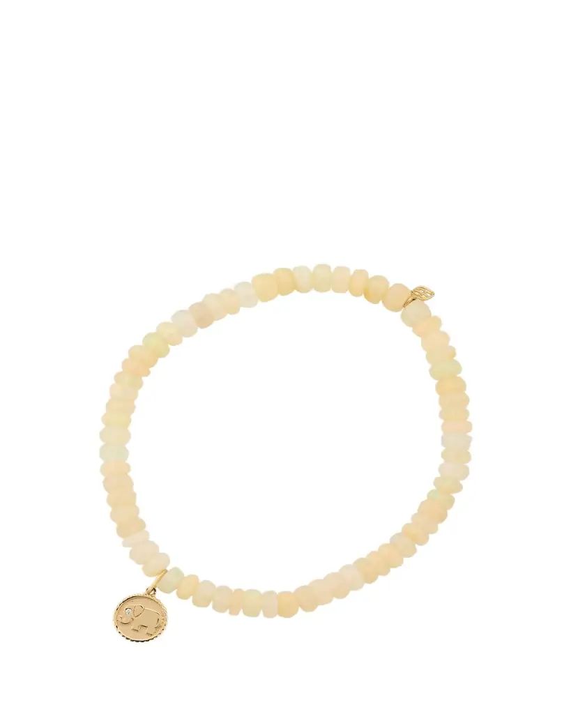 Sydney Evan 14K Yellow Gold Tiny Elephant Coin Charm on Opal Beaded Bracelet with One Diamond
