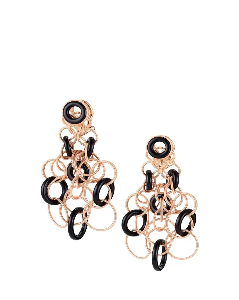 Buccellati Hawaii Color 18K Pink Gold Onyx Pendant Earrings, 5cm