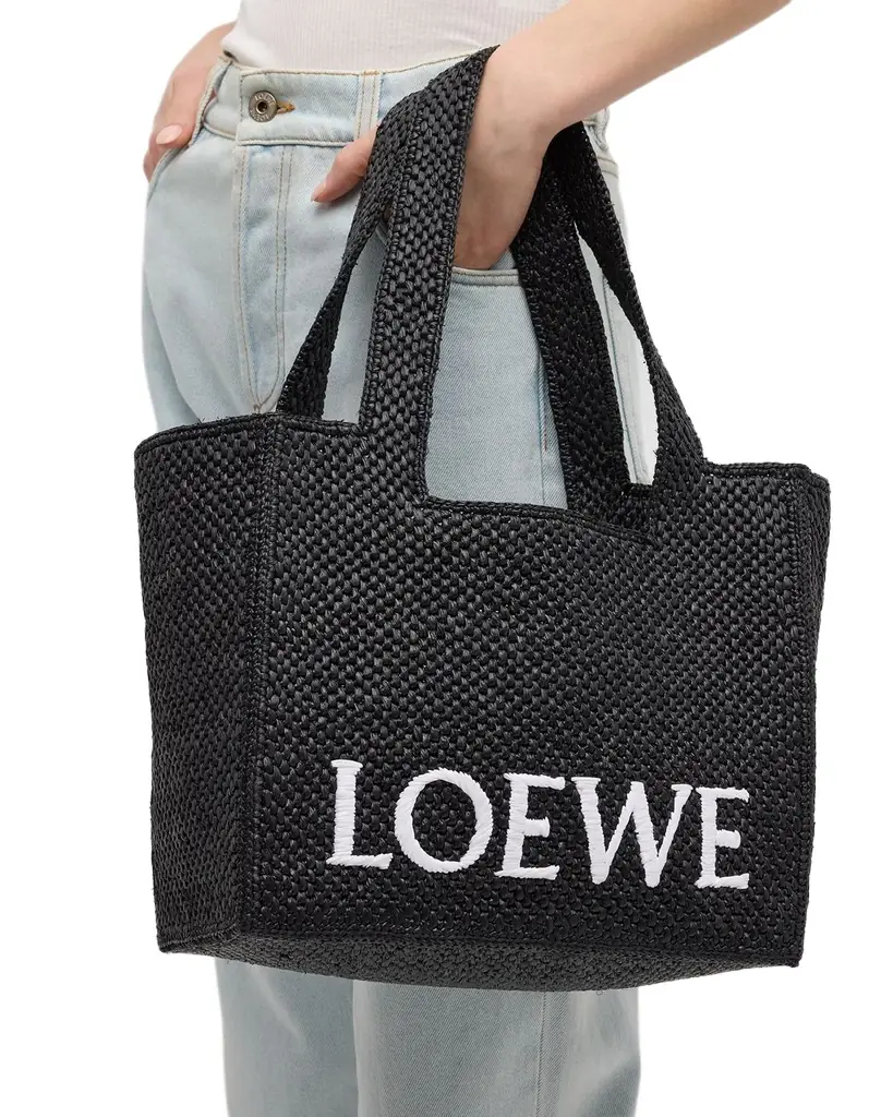 Loewe x Paula's Ibiza Font Logo Medium Tote Bag in Raffia