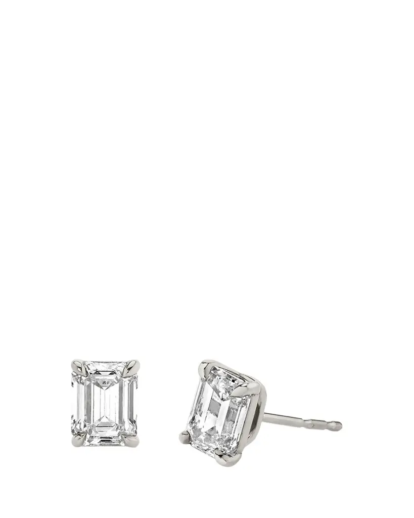 VRAI 14K White Gold Emerald Solitaire Lab Grown Diamond Stud Earrings, 1.00tcw