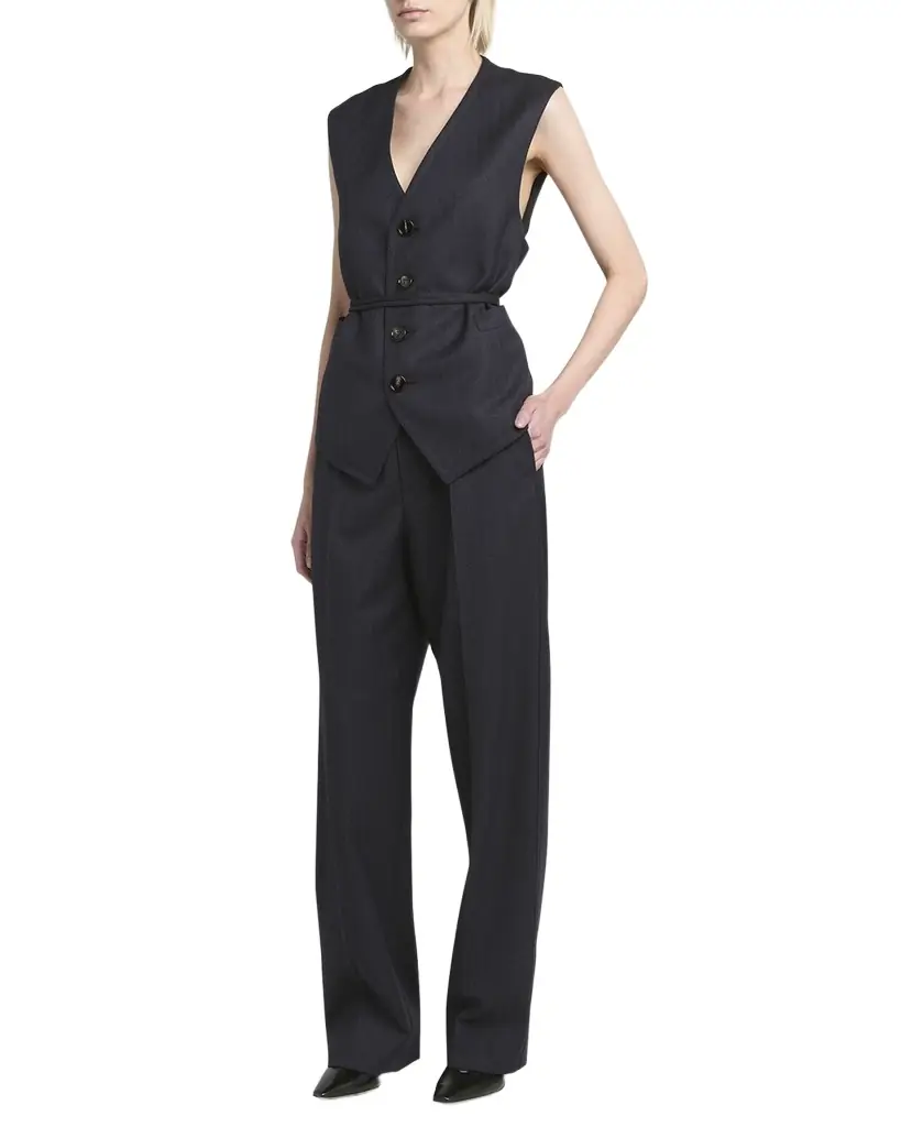 Bottega Veneta Subtle Striped Straight-Leg Wool Trousers