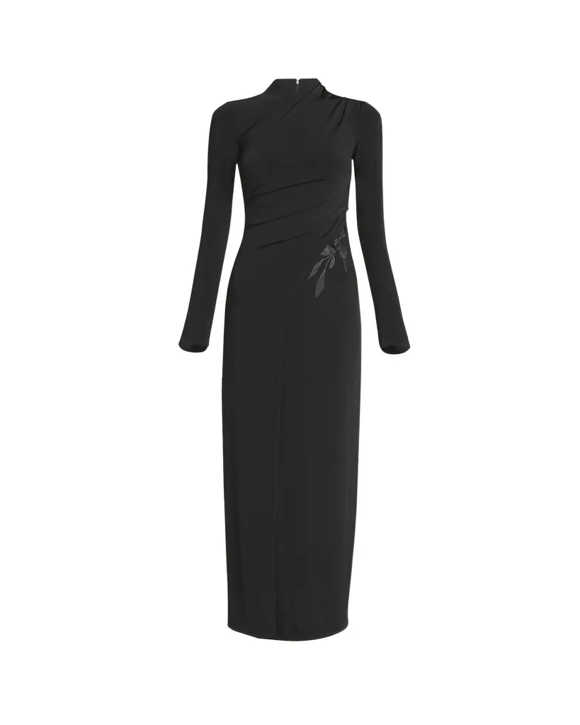 Giorgio Armani Jersey Column Gown with Beaded Floral Hip Detail