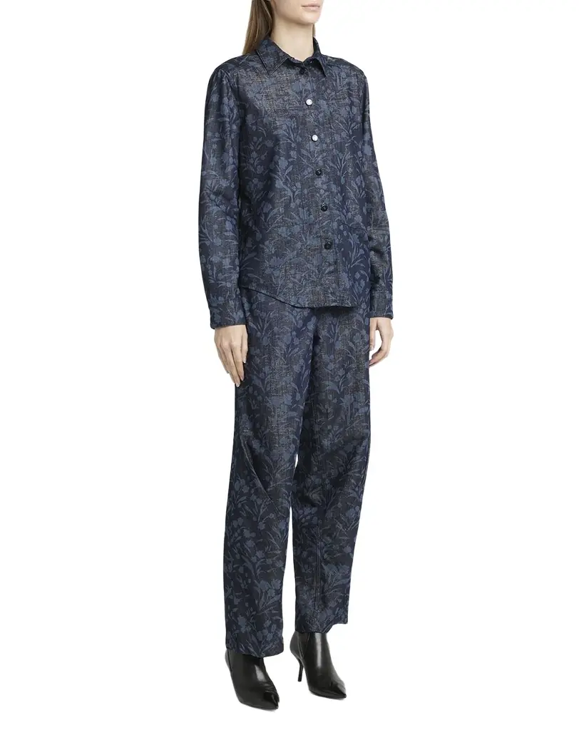 Giorgio Armani Shiny Denim Floral Print Button-Front Shirt