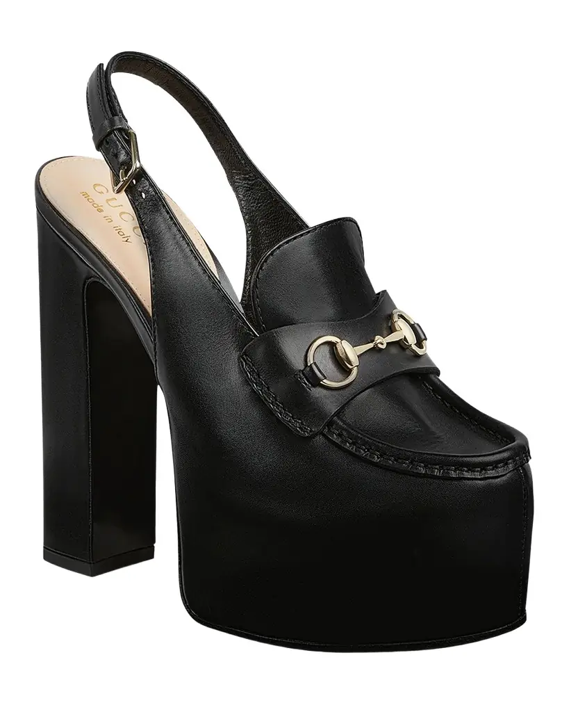 Gucci Ottavia Leather Platform Loafer Pumps